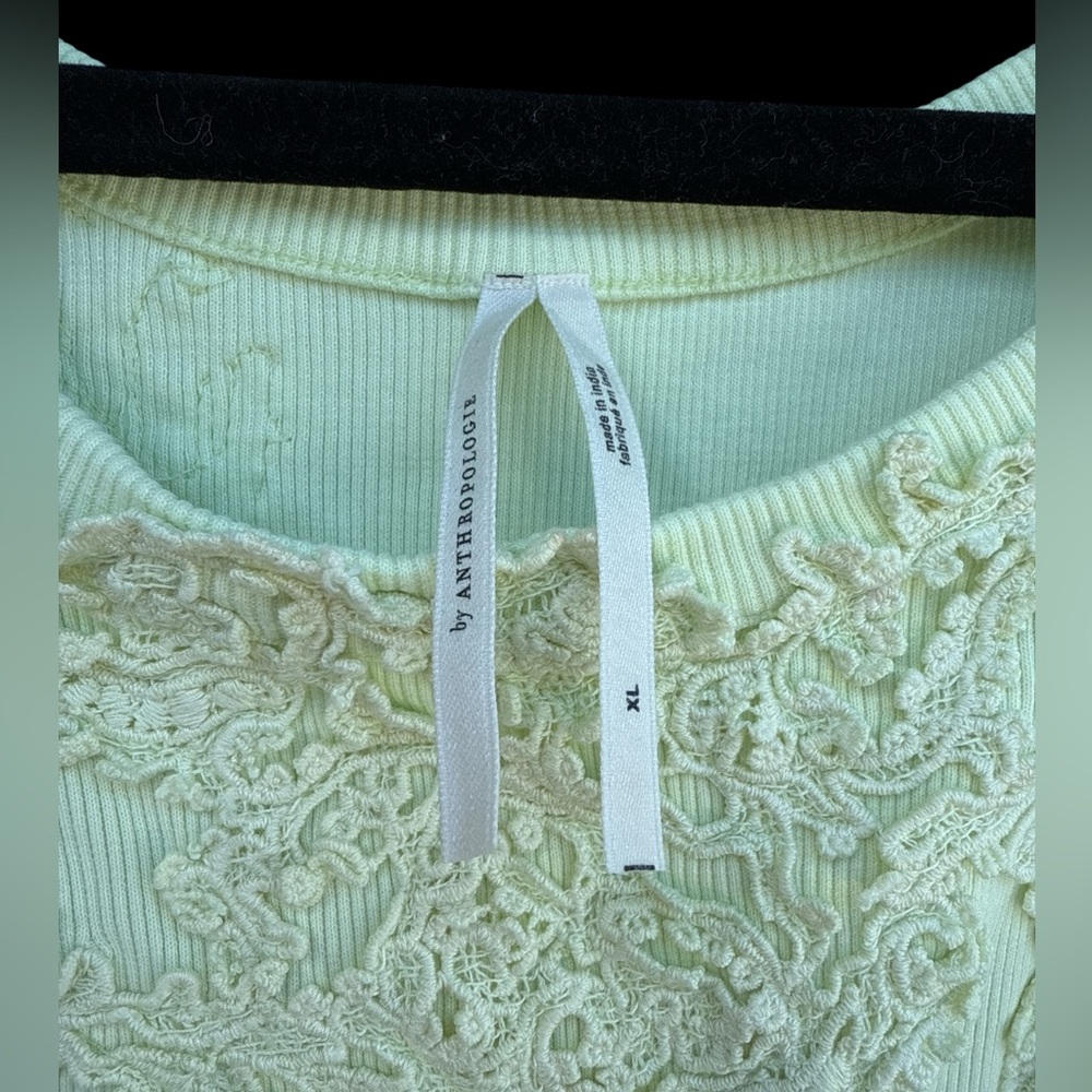 Anthropologie Mint Green Lace Appliqué Tank Top Size XL – Sleeveless Boho Chic - Picture 4 of 6